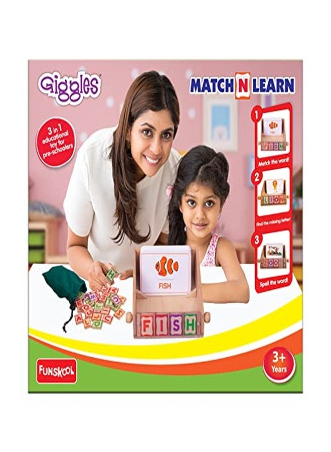 فنسكول لعبة Funskool Giggles - Match n Learn، لعبة تعليمية خشبية، تعلم القراءة، لعبة للأطفال، تهجئة الصور والتعرف عليها، لعبة ما قبل المدرسة، 3 سنوات فما فوق. - Image 2